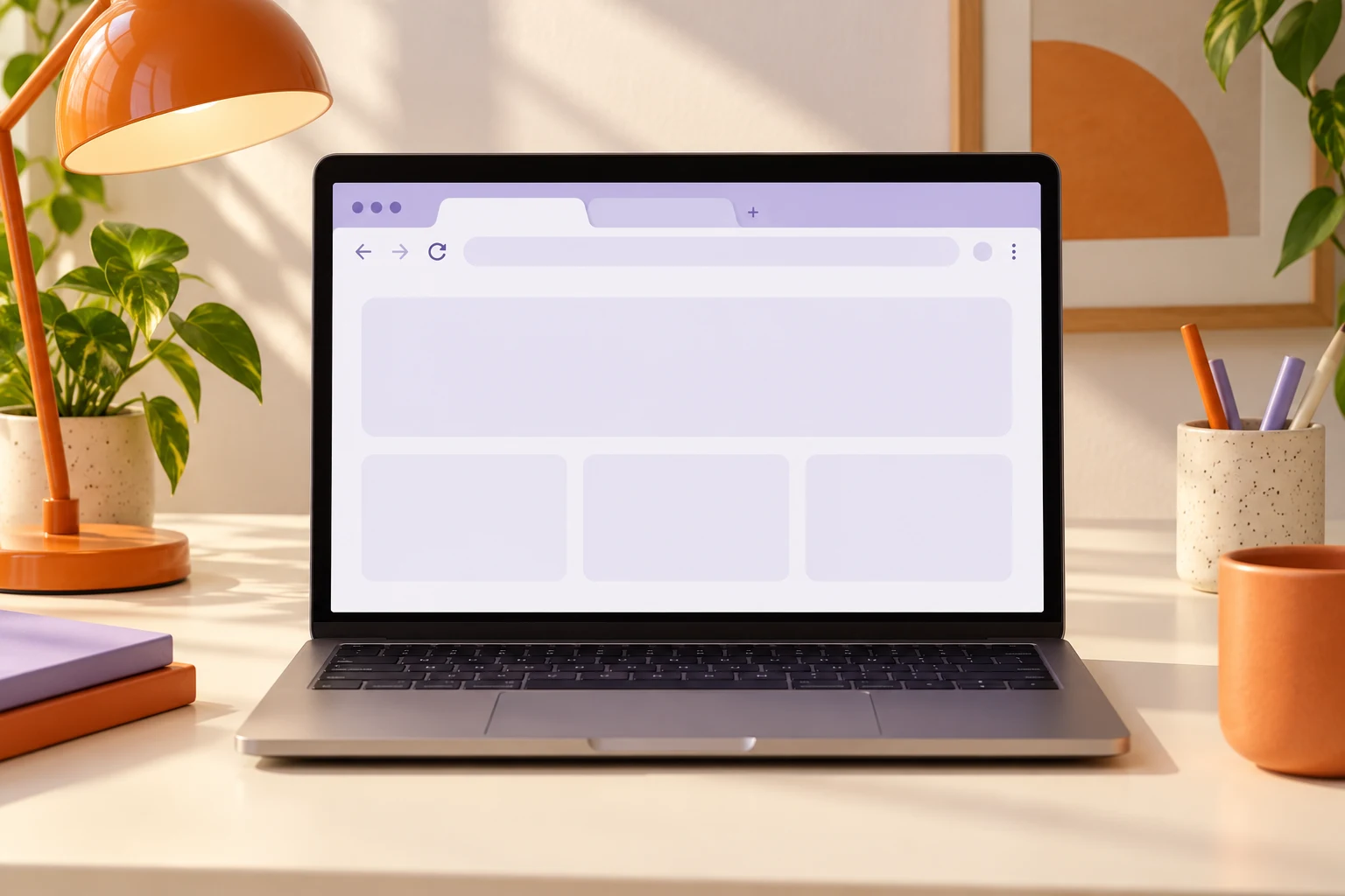 Portátil con una interfaz de navegador genérica y abstracta, sin reproducir Firefox.