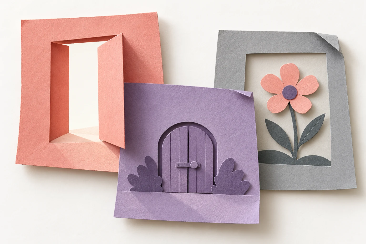Collage de marcos de papel y puertas abiertas y cerradas; metáfora de permisos, sin reproducir una licencia ni un logotipo oficial.