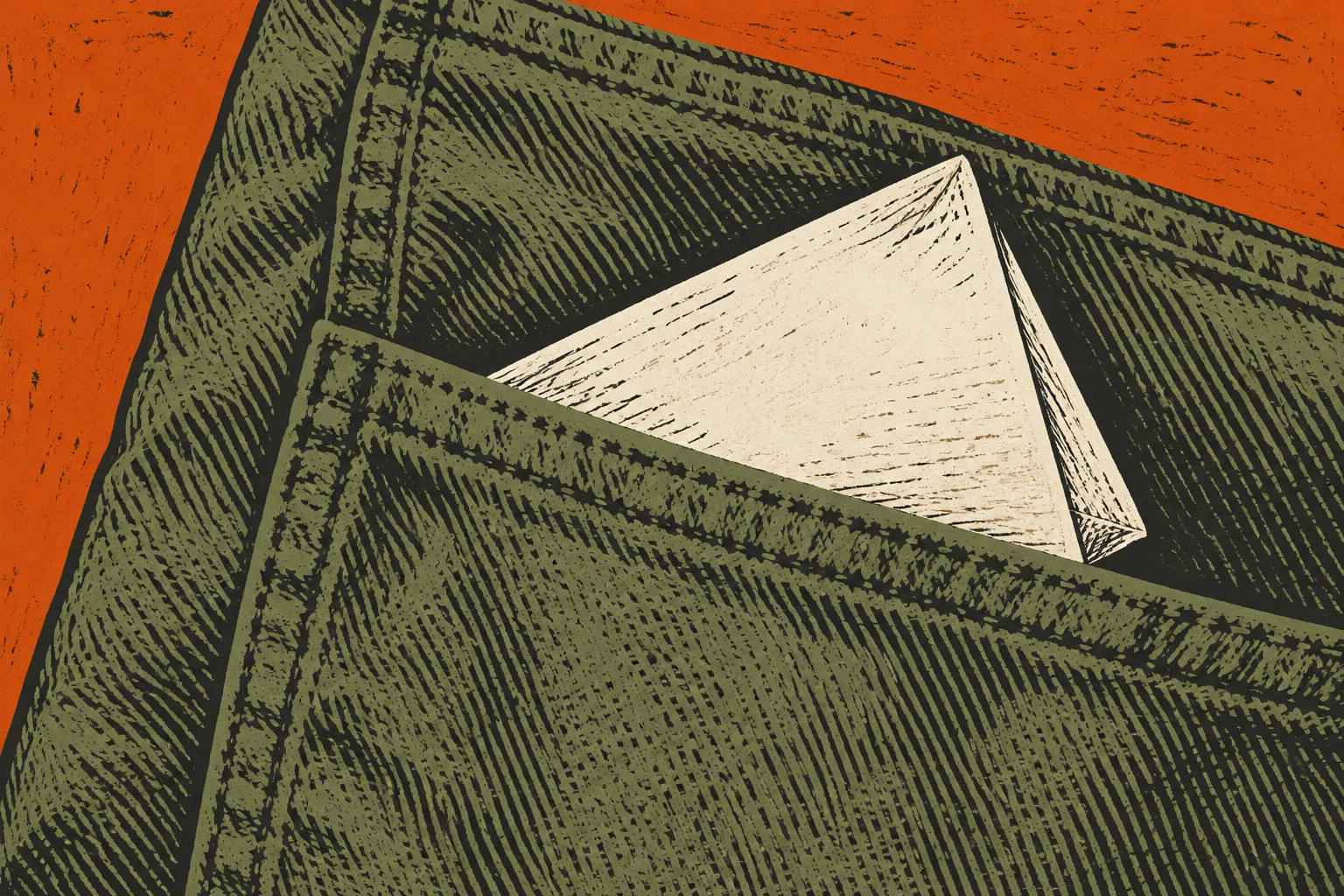 Ilustración IA de un papel completamente en blanco dentro de un bolsillo; no contiene códigos de recuperación ni credenciales reales.