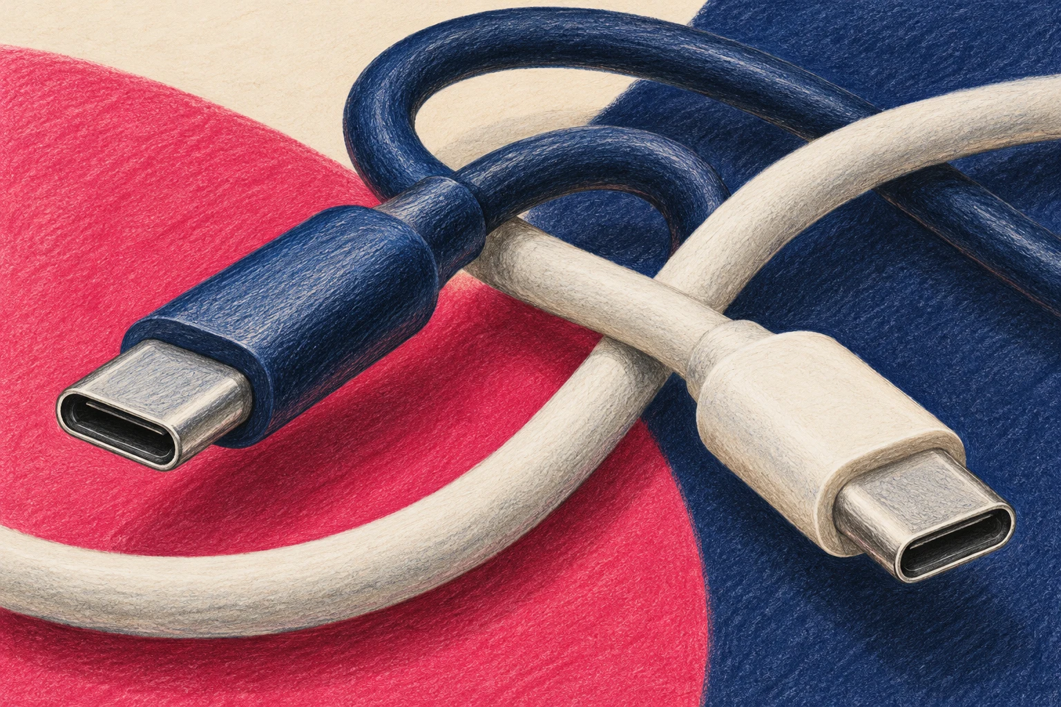 Dibujo de cables genéricos sin marcas ni certificaciones; ilustración IA.
