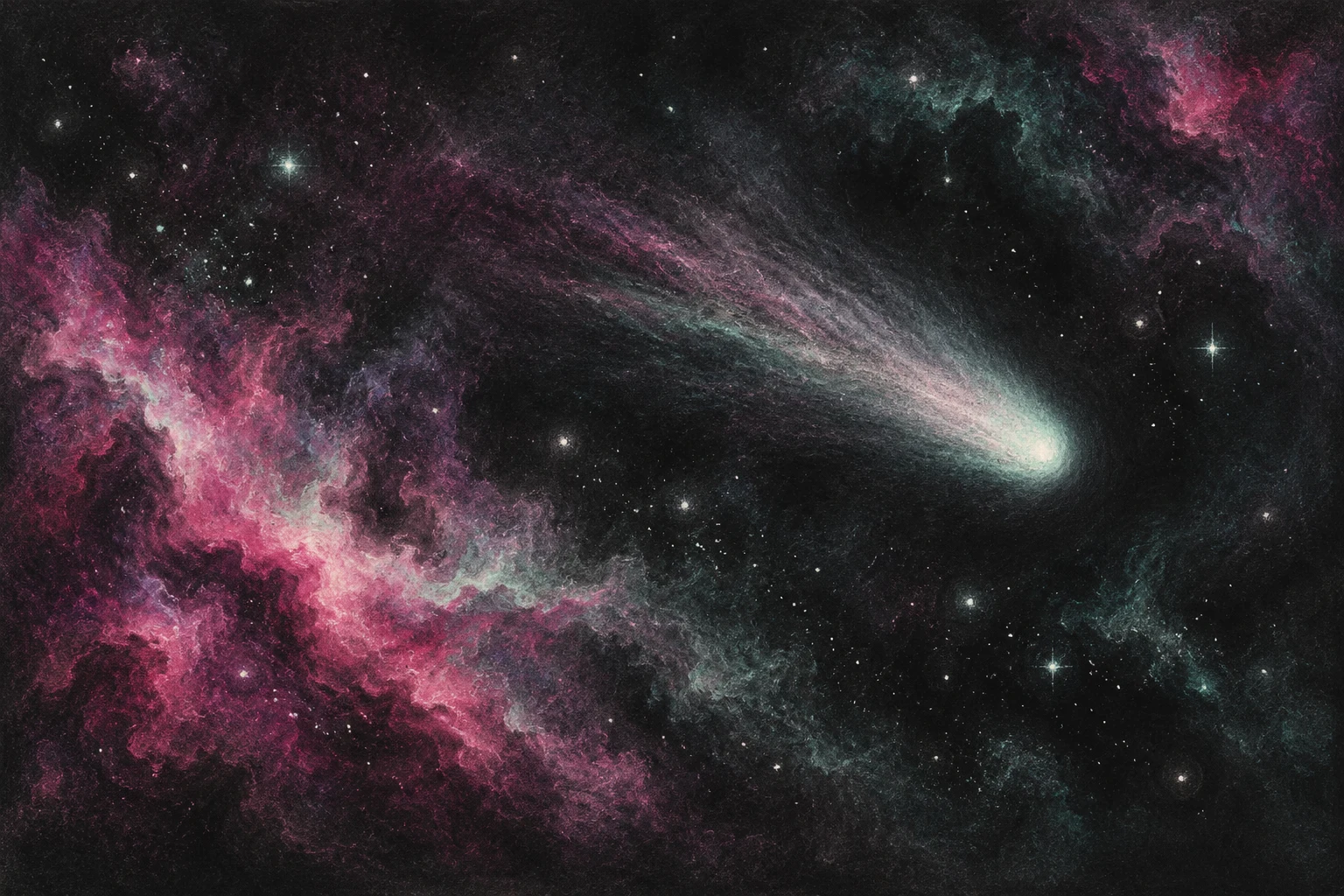 Cometa y cielo imaginarios al pastel; ilustración IA artística que no reproduce C/2026 S1, imágenes de Euclid, órbitas o datos observados.