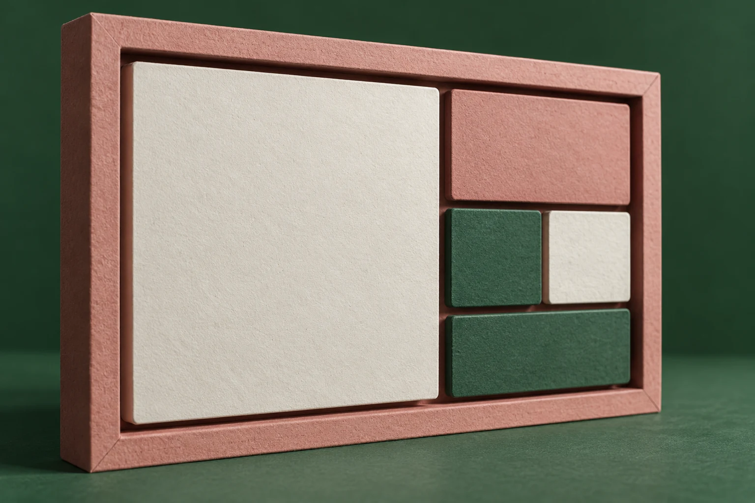 Ilustración IA: ventana de maqueta con módulos geométricos. Escena imaginaria; no documenta personas, instalaciones ni resultados reales.